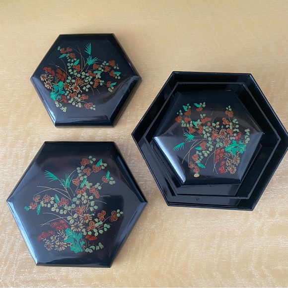 Vintage Hexagon Jewerly Trinket Nesting Boxes Set of 3 - Picture 3 of 9